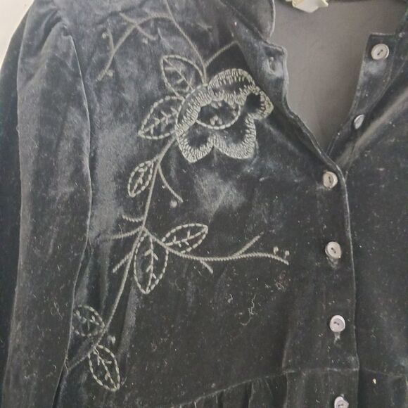 J. Jill Black Velvet Floral Embroidered Button Front Long Sleeve Top size XS - Picture 3 of 5